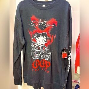 New Betty Boop Biker Club Black Sweatshirt, Size XL 80% Cotton